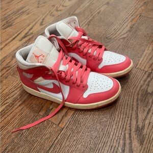 Nike Air Jordan Coral and White High Tops